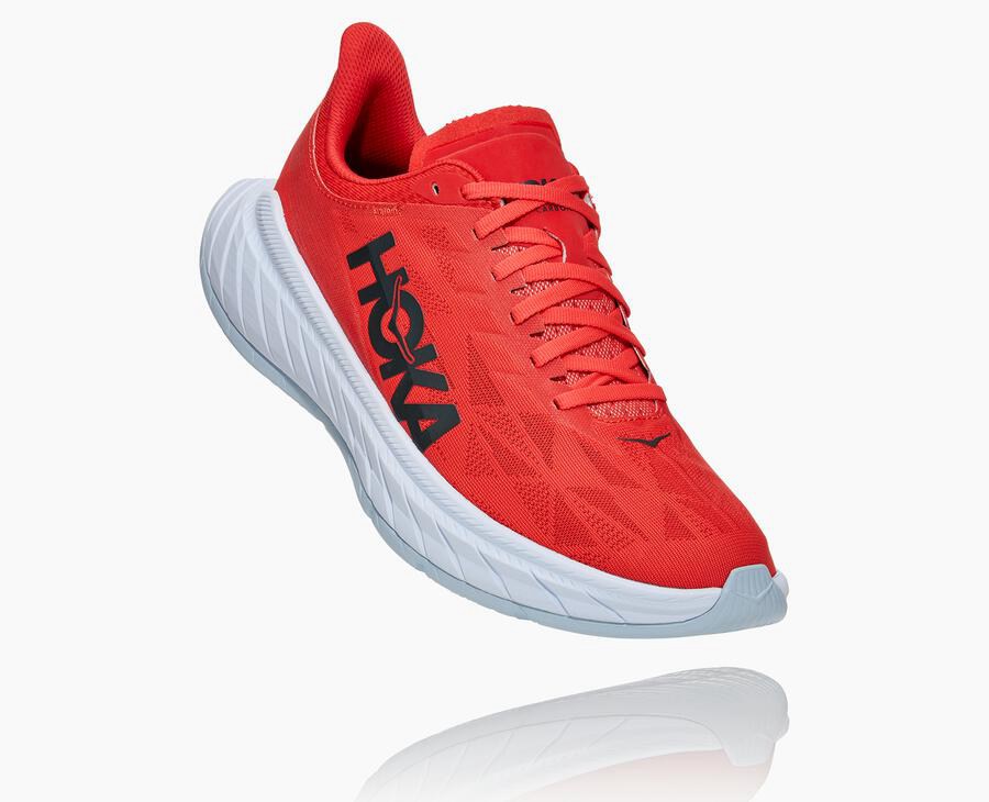 Hoka One One Carbon X 2 - Men Running Shoes - Red/White,Australia KNA-905127